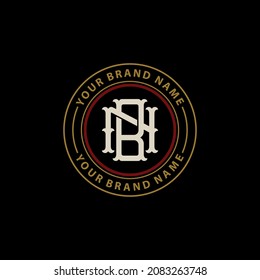 Monogram logo, Initial letters N, B, NB or BN, cream, red and gold color on black background