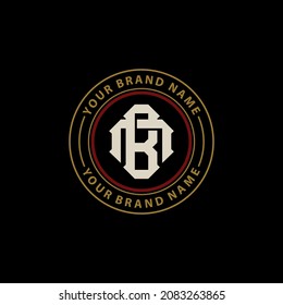 Monogram logo, Initial letters N, B, NB or BN, cream, red and gold color on black background
