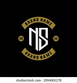 Monogram logo, Initial letters N, S, NS or SN, black, white and gold color on black background