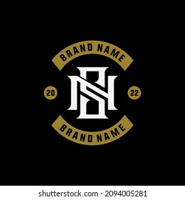 Monogramm-Logo, Anfangsbuchstaben N, S, NS oder SN, schwarz, weiß und goldener Hintergrund