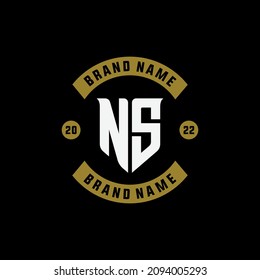 Monogram logo, Initial letters N, S, NS or SN, black, white and gold color on black background