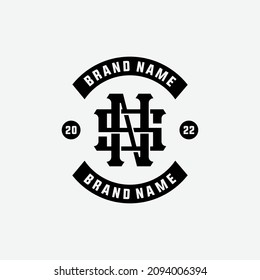 Monogram logo, Initial letters N, S, NS or SN, black and white color on white background