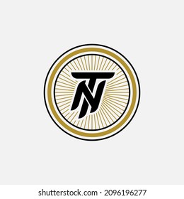 Monogram logo, Initial letters N, T, NT or TN, modern, sporty, black and gold color on white background