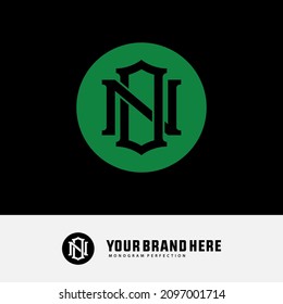 Monogram logo, Initial letters N, O, NO or ON, Modern, Sporty, black and green color on black background