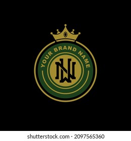 Monogram logo, Initial letters N, W, NW or WN, Modern, Sporty, black, gold and green color on black background