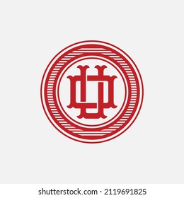 Monogram Logo, Initial letters O, U, OU or UO, Interlock, Vintage, Classic, Red Color on White Background