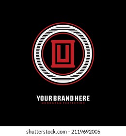 Monogram Logo, Initial letters O, U, OU or UO, Modern, Sporty, White and Red Color on Black Background