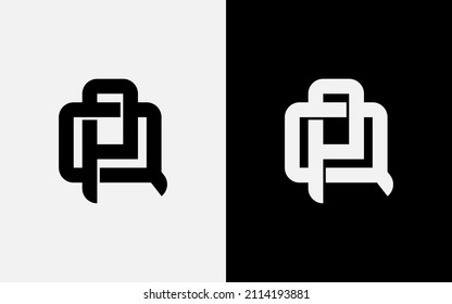 Monogram Logo, Initial letters P, Q, PQ or QP, Interlock, Modern, Sporty, Black and White Color
