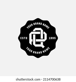 Monogram Logo, Initial letters P, Q, PQ or QP, Interlock, Modern, Sporty, White and Black Color on White Background
