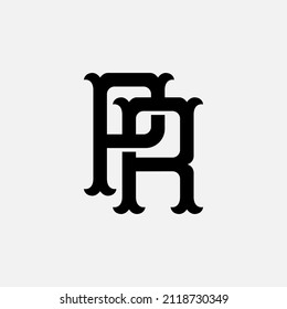 Monogram Logo, Initial letters P, R, PR or RP, Interlock, Vintage, Classic, Black Color on White Background