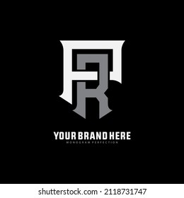Monogram Logo, Initial letters P, R, PR or RP, Interlock, Modern, Sporty, White and Gray Color on Black Background
