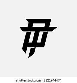 Logotipo de monograma, letras iniciales P, T, PT o TP, interlock, moderno, deportivo, color negro sobre fondo blanco