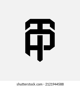 Monogram Logo, Initial letters P, T, PT or TP, Interlock, Modern, Sporty, Black Color on White Background
