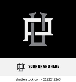 Monogram Logo, Initial letters P, U, PU or UP, Interlock, Modern, Sporty, White and Gray Color on Black Background