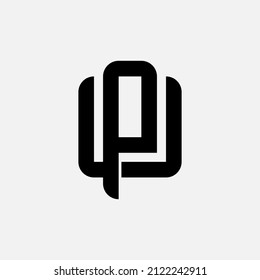 Monogram Logo, Initial letters P, U, PU or UP, Interlock, Modern, Sporty, Black Color on White Background