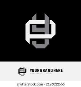 Monogram Logo, Initial letters P, Y, PY or YP, Interlock, Modern, Sporty, White and Gray Color on Black Background