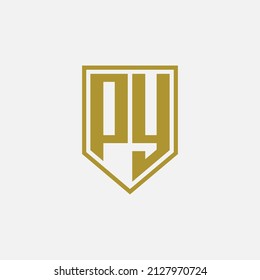 Monogram Logo, Initial letters P, Y, PY or YP, Modern, Sporty, Gold Color on White Background