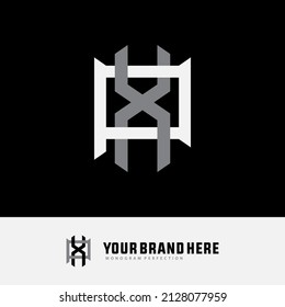 Monogram Logo, Initial letters P, X, PX or XP, Interlock, Modern, Sporty, White and Gray Color on Black Background