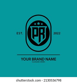 Monogram Logo, Initial letters P, R, PR or RP, Modern, Sporty, Black Color on Tosca Background