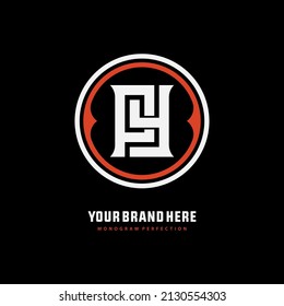 Monogram Logo, Initial letters P, Y, PY or YP, Interlock, Modern, Sporty, White and Orange Color on Black Background