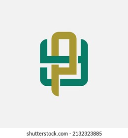 Monogram Logo, Initial letters P, Y, PY or YP, Interlock, Modern, Sporty, Green and Gold Color on White Background