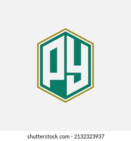 Monogram Logo, Initial letters P, Y, PY or YP, Modern, Sporty, Green and Gold Color on White Background