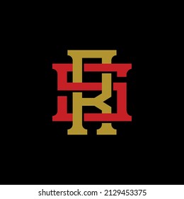 Monogram Logo, Initial letters R, S, RS or SR, Interlock, Modern, Sporty, Red and Gold Color on Black Background