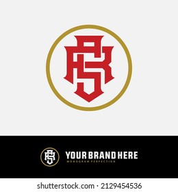 Monogram Logo, Initial letters R, S, RS or SR, Interlock, Modern, Sporty, Red and Gold Color on White Background