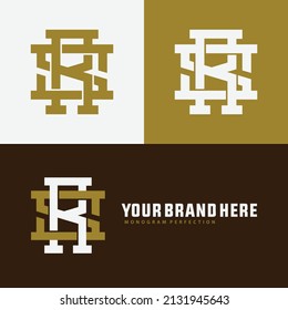 Monogram Logo, Initial letters R, S, RS or SR, Interlock, Modern, Sporty, Brown, White and Gold Color 