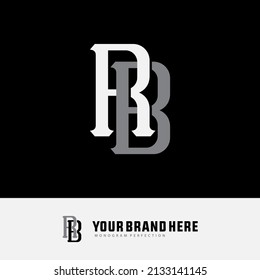 Monogram Logo, Initial letters R, B, RB or BR, Interlock, Modern, Sporty, White and Gray Color on Black Background