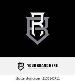 Monogram Logo, Initial letters R, B, RB or BR, Interlock, Modern, Sporty, White and Gray Color on Black Background