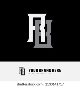 Monogram Logo, Initial letters R, B, RB or BR, Interlock, Modern, Sporty, White and Gray Color on Black Background