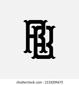 Logotipo de monograma, letras iniciales R, B, RB o BR, Interlock, Classic, Vintage, Color negro sobre fondo blanco