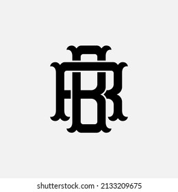 Logotipo de monograma, letras iniciales R, B, RB o BR, Interlock, Classic, Vintage, Color negro sobre fondo blanco
