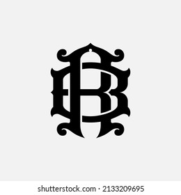 Monogram Logo, Initial letters R, B, RB or BR, Interlock, Classic, Vintage, Black Color on White Background