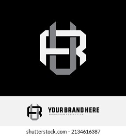 Monogram Logo, Initial letters R, U, RU or UR, Interlock, Modern, Sporty, White and Gray Color on Black Background