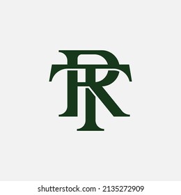 Monogram Logo, Initial letters R, T, RT or TR, Interlock, Modern, Sporty, Green Color on White Background