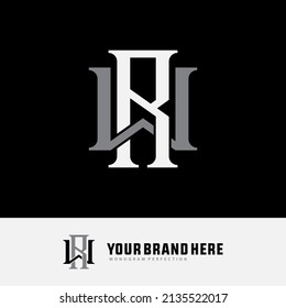 Monogram Logo, Initial letters R, W, RW or WR, Interlock, Modern, Sporty, White and Gray Color on Black Background