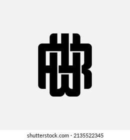 Monogram Logo, Initial letters R, W, RW or WR, Interlock, Modern, Sporty, Black Color on White Background
