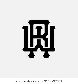 Monogram Logo, Initial letters R, W, RW or WR, Interlock, Modern, Sporty, Black Color on White Background