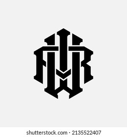 Monogram Logo, Initial letters R, W, RW or WR, Interlock, Modern, Sporty, Black Color on White Background