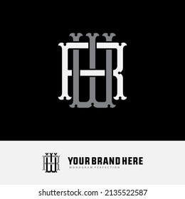 Monogram Logo, Initial letters R, W, RW or WR, Interlock, Modern, Sporty, White and Gray Color on Black Background