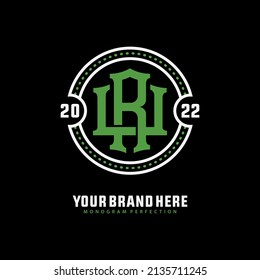 Monogram Logo, Initial letters R, U, RU or UR, Interlock, Modern, Sporty, White and Green Color on Black Background