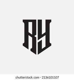 Monogram Logo, Initial letters R, Y, RY or YR, Modern, Sporty, Black Color on White Background