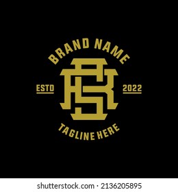 Monogram Logo, Initial letters R, S, RS or SR, Interlock, Modern, Sporty, Gold Color on Black Background