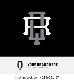 Monogram Logo, Initial letters R, Q, RQ or QR, Interlock, Modern, Sporty, White and Gray Color on Black Background