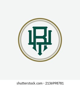 Monogram Logo, Initial letters R, Y, RY or YR, Interlock, Modern, Sporty, Green, Cream and Gold Color on White Background