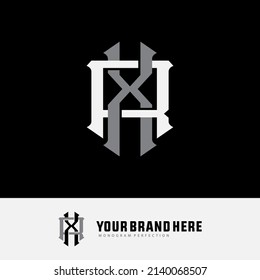 Monogram Logo, Initial letters R, X, RX or XR, Interlock, Modern, Sporty, White and Gray Color on Black Background