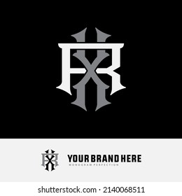 Monogram Logo, Initial letters R, X, RX or XR, Interlock, Modern, Sporty, White and Gray Color on Black Background