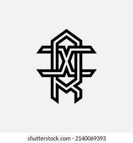 Monogram Logo, Initial letters R, X, RX or XR, Interlock, Modern, Sporty, Black Color on White Background